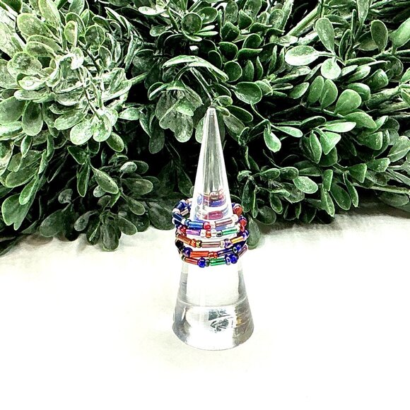 Multi-Colored Seed Beaded Ring - Picture 4 of 7